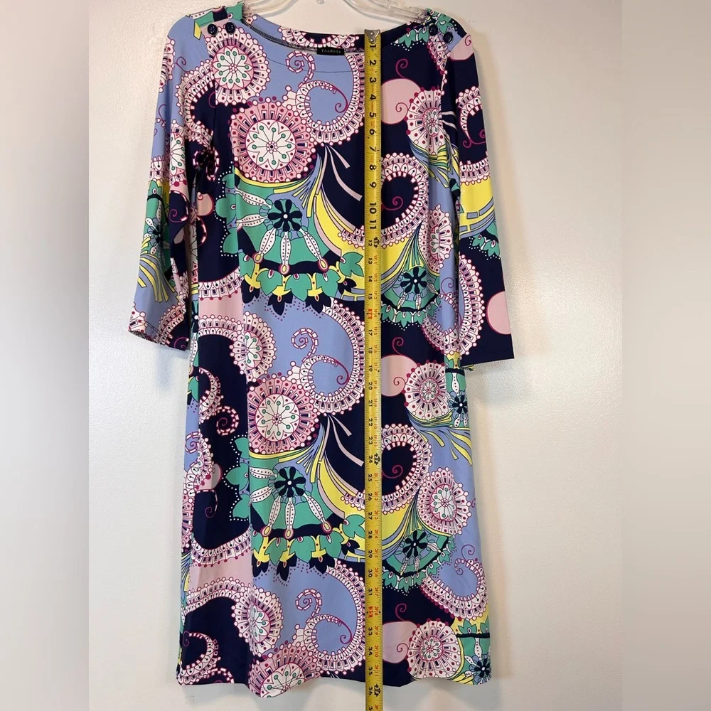 TALBOTS Jersey Shift Dress Spiral Paisley 3/4 sleeve‎ knee length Women’s Medium - Picture 4 of 10